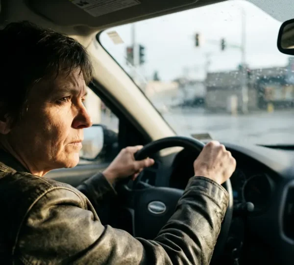 Conducteur attentif scrutant la route avec concentration, anticipant les dangers potentiels
