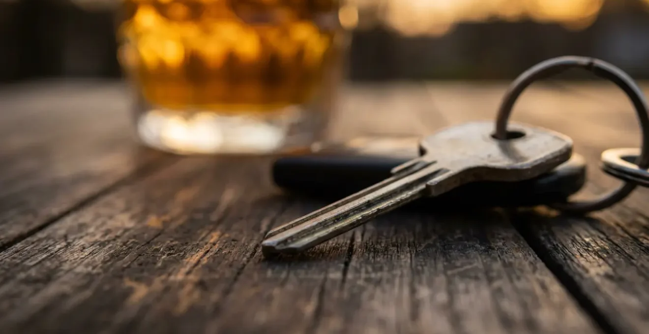 Clés de voiture posées sur une table avec verre flou en arrière-plan