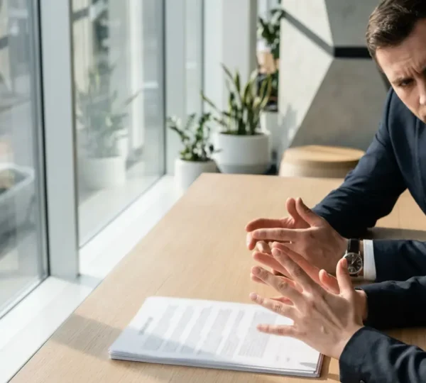 Négociation entre un assuré et un expert automobile avec documents et dossiers