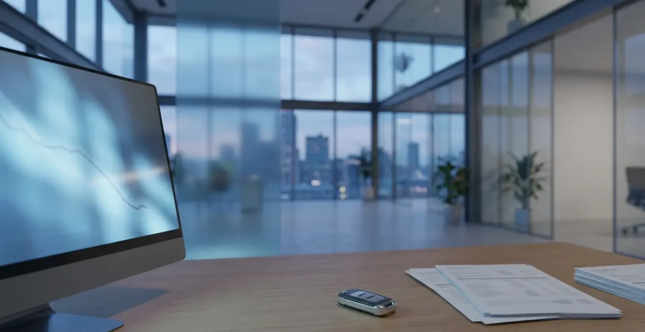 Graphique en courbe descendante montrant la dépréciation d'une voiture sur fond de tableau financier