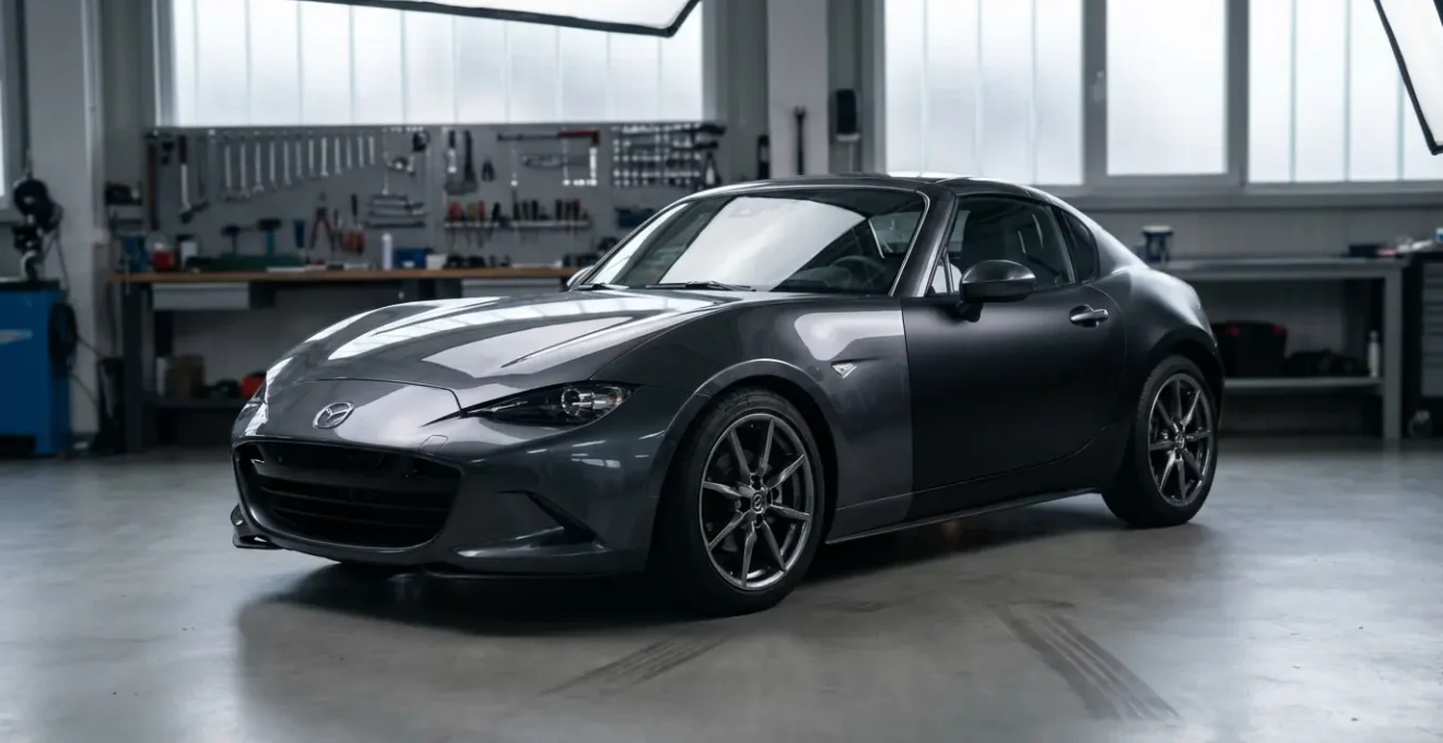 Voiture moderne avec une moitié en peinture brillante et l'autre moitié avec un film de covering mat