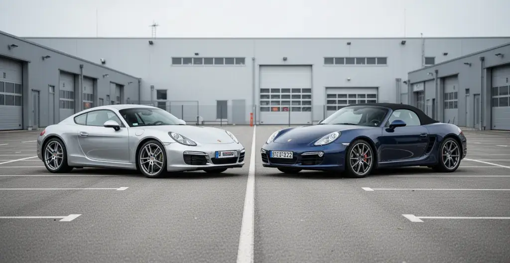 Deux voitures de sport Porsche côte à côte dans parking couvert