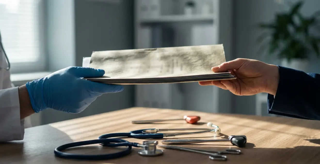 Consultation médicale avec médecin expert et documents d'expertise