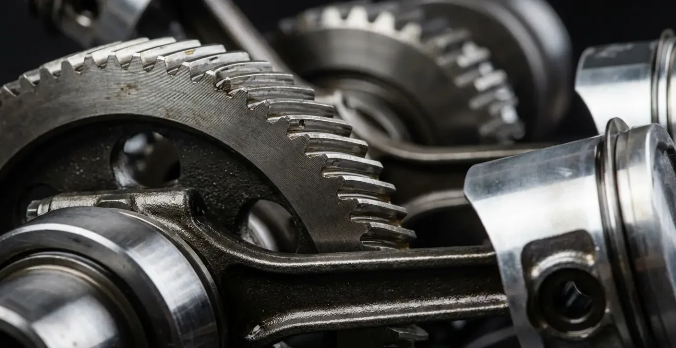 Gros plan macro sur composants mécaniques de moteur avec texture métallique