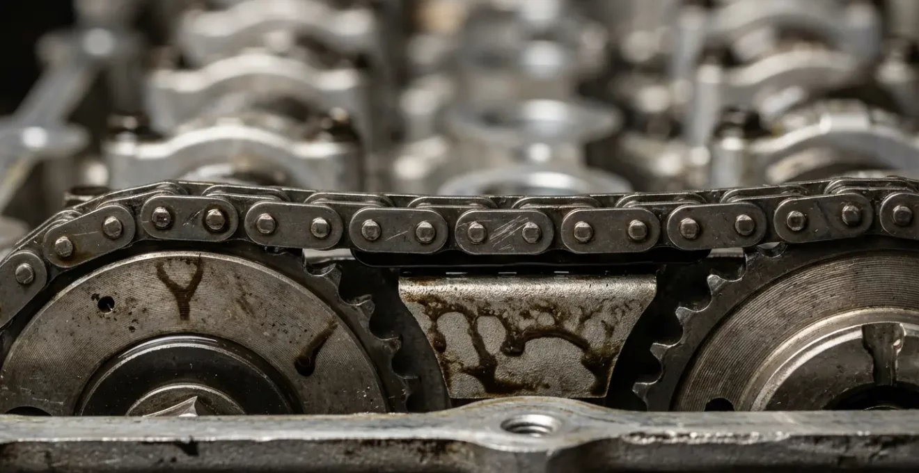 Vue technique en coupe d'un moteur montrant le système de distribution