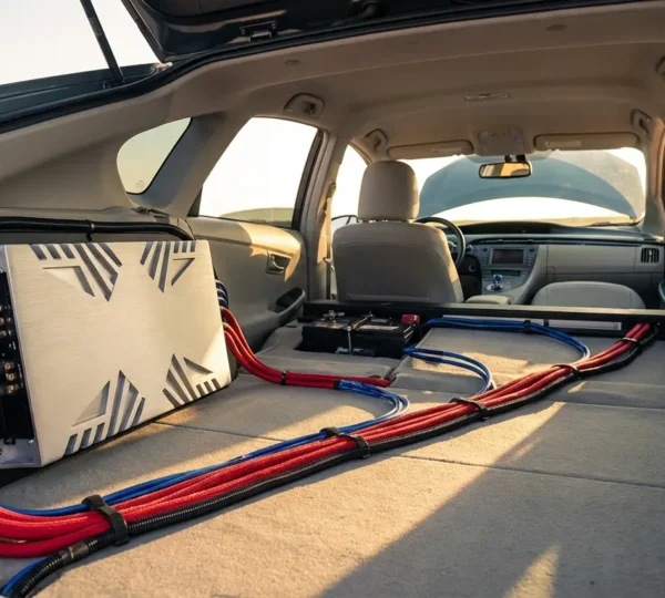Installation professionnelle d'un système audio dans une voiture avec gestion optimisée de la batterie