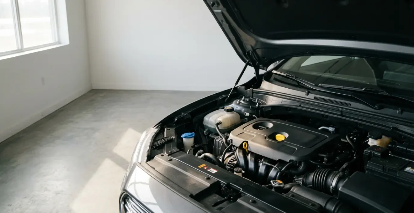 Mécanicien vérifiant les niveaux de liquide sous le capot d'une voiture